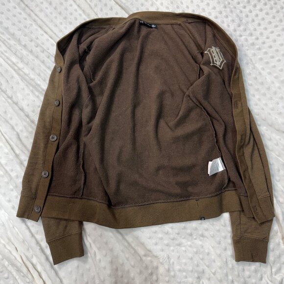 Vans Cardigan Sweater Mens Sz M Brown Cotton Blend Button Up V Heart - Picture 3 of 9